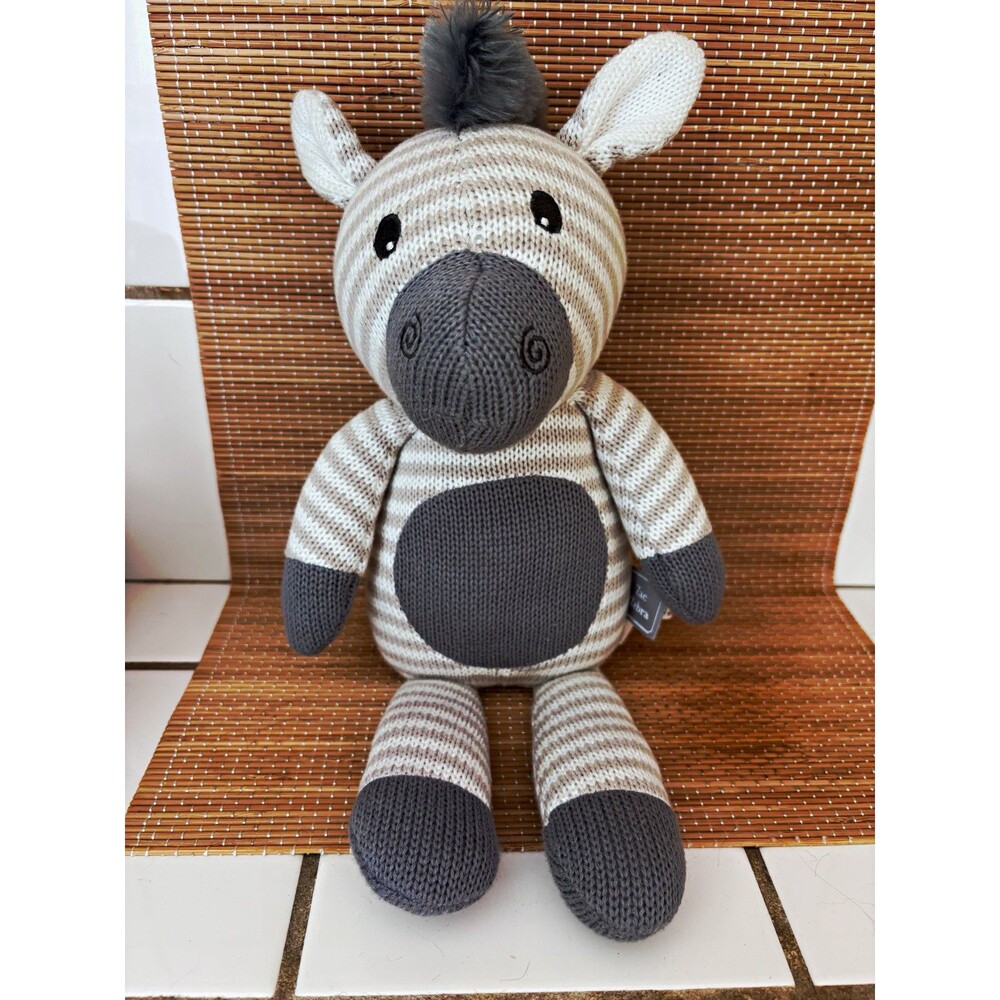 Living Textiles Zac Zebra Knit Stuffed Animal Soft Plush Baby Toddler Washable